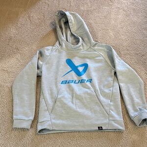 Bauer Light Gray Hoodie with Blue Logo